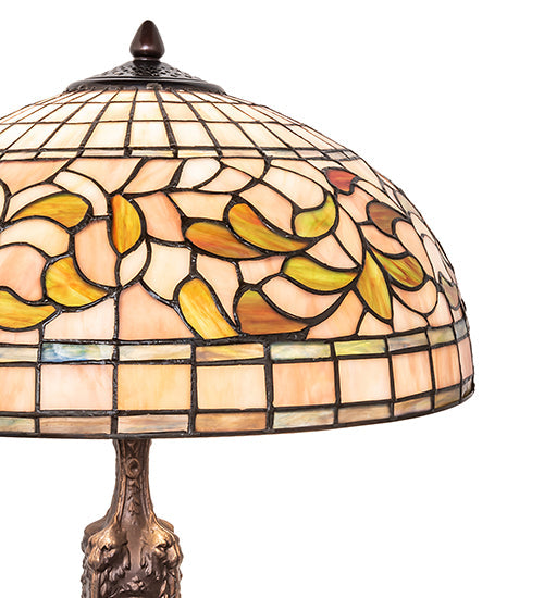 Meyda Lighting Tiffany Turning Leaf 23" Mahogany Bronze Table Lamp With Multi-Colored Shade Glass