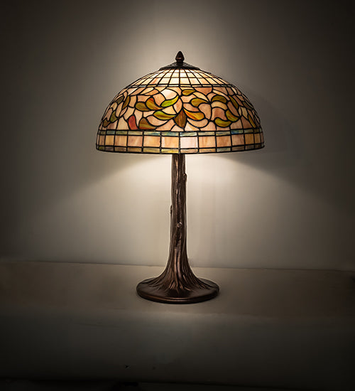 Meyda Lighting Tiffany Turning Leaf 253821 23" Mahogany Bronze Table Lamp With Multi-Colored Shade Glass