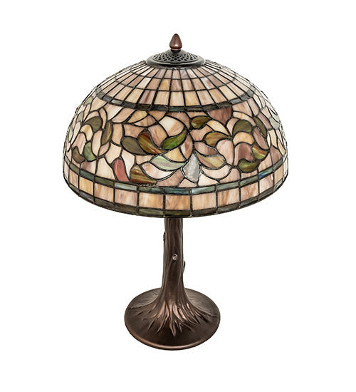 Meyda Lighting Tiffany Turning Leaf 253821 23" Mahogany Bronze Table Lamp With Multi-Colored Shade Glass