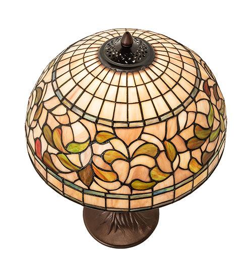 Meyda Lighting Tiffany Turning Leaf 253821 23" Mahogany Bronze Table Lamp With Multi-Colored Shade Glass