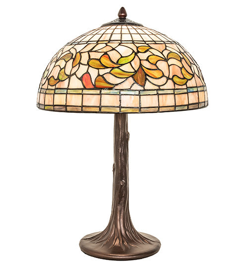 Meyda Lighting Tiffany Turning Leaf 253821 23" Mahogany Bronze Table Lamp With Multi-Colored Shade Glass