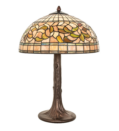 Meyda Lighting Tiffany Turning Leaf 253821 23" Mahogany Bronze Table Lamp With Multi-Colored Shade Glass