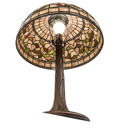 Meyda Lighting Tiffany Turning Leaf 253821 23" Mahogany Bronze Table Lamp With Multi-Colored Shade Glass
