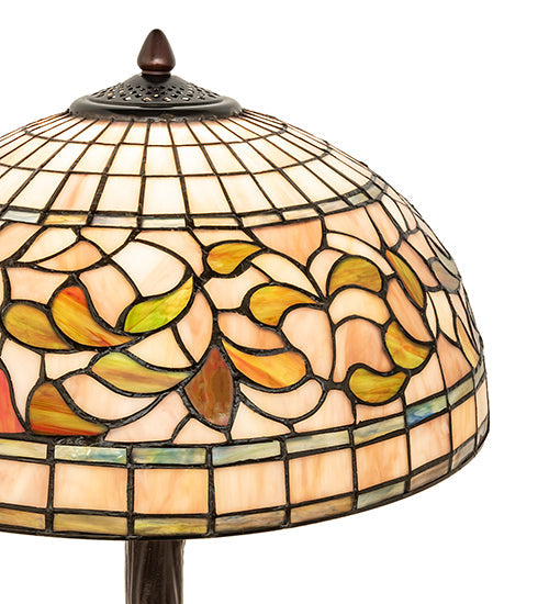 Meyda Lighting Tiffany Turning Leaf 253821 23" Mahogany Bronze Table Lamp With Multi-Colored Shade Glass
