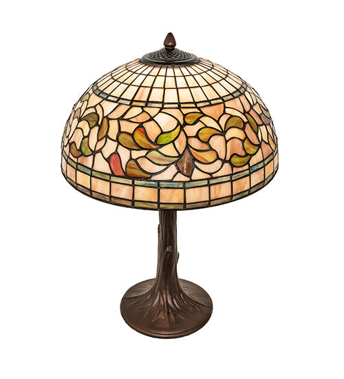 Meyda Lighting Tiffany Turning Leaf 253821 23" Mahogany Bronze Table Lamp With Multi-Colored Shade Glass