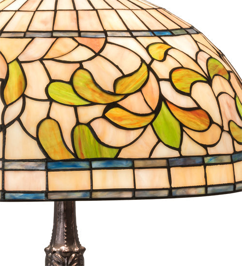 Meyda Lighting Tiffany Turning Leaf 26" 3-Light Mahogany Bronze Table Lamp With Multi-Colored Shade Glass