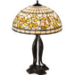Meyda Lighting Tiffany Turning Leaf 30" 3-Light Mahogany Bronze Table Lamp With Multi-Colored Shade Glass