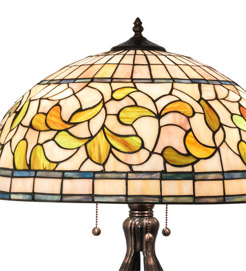 Meyda Lighting Tiffany Turning Leaf 30" 3-Light Mahogany Bronze Table Lamp With Multi-Colored Shade Glass