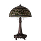 Meyda Lighting Tiffany Turning Leaf 31" 3-Light Mahogany Bronze Table Lamp With Green & Beige Stained Shade Glass