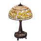 Meyda Lighting Tiffany Turning Leaf 31" 3-Light Mahogany Bronze Table Lamp With Green & Beige Stained Shade Glass