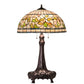 Meyda Lighting Tiffany Turning Leaf 31" 3-Light Mahogany Bronze Table Lamp With Green & Beige Stained Shade Glass