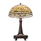 Meyda Lighting Tiffany Turning Leaf 31" 3-Light Mahogany Bronze Table Lamp With Green & Beige Stained Shade Glass