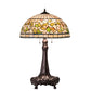 Meyda Lighting Tiffany Turning Leaf 31" 3-Light Mahogany Bronze Table Lamp With Green & Beige Stained Shade Glass