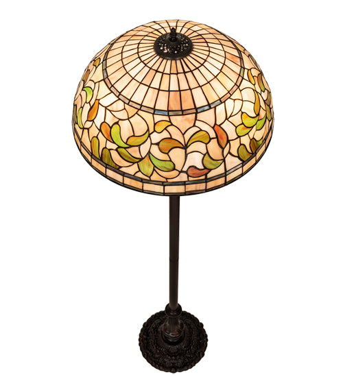 Meyda Lighting Tiffany Turning Leaf 60" 3-Light Mahogany Bronze Floor Lamp With Multi-Colored Shade Glass