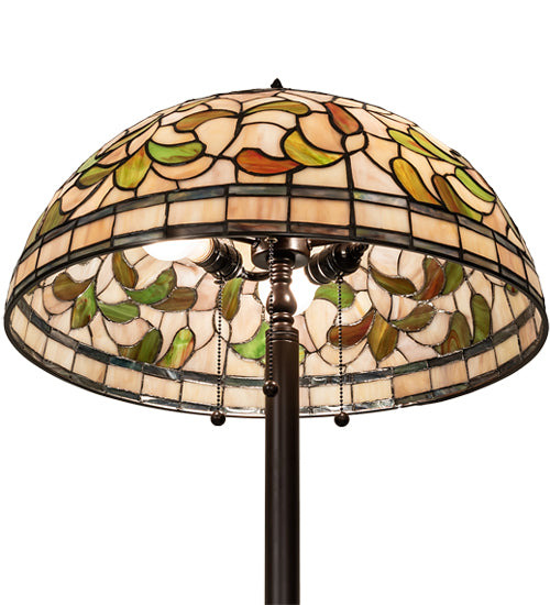 Meyda Lighting Tiffany Turning Leaf 60" 3-Light Mahogany Bronze Floor Lamp With Multi-Colored Shade Glass