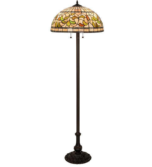 Meyda Lighting Tiffany Turning Leaf 60" 3-Light Mahogany Bronze Floor Lamp With Multi-Colored Shade Glass