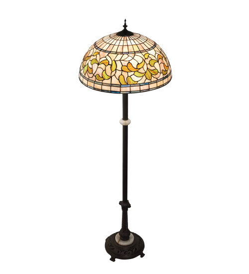 Meyda Lighting Tiffany Turning Leaf 62" 3-Light Mahogany Bronze Floor Lamp With Green & Beige Shade Glass