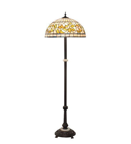 Meyda Lighting Tiffany Turning Leaf 62" 3-Light Mahogany Bronze Floor Lamp With Green & Beige Shade Glass