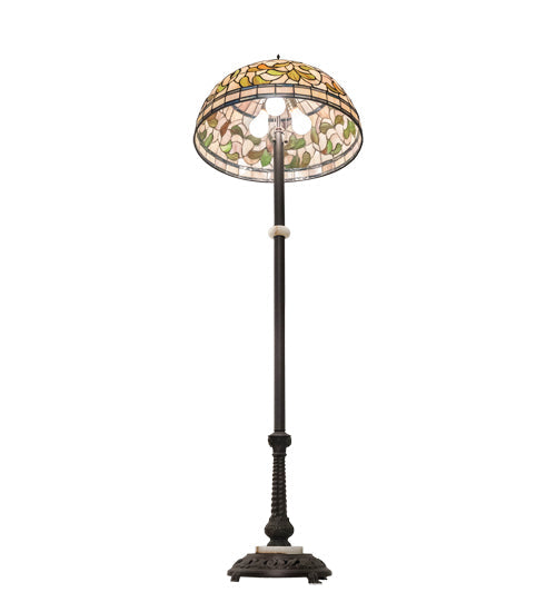 Meyda Lighting Tiffany Turning Leaf 62" 3-Light Mahogany Bronze Floor Lamp With Green & Beige Shade Glass