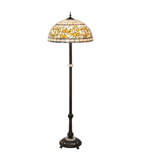 Meyda Lighting Tiffany Turning Leaf 62" 3-Light Mahogany Bronze Floor Lamp With Green & Beige Shade Glass