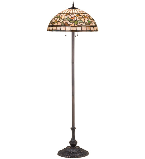 Meyda Lighting Tiffany Turning Leaf 63" 3-Light Mahogany Bronze Floor Lamp With Multi-Colored Shade Glass