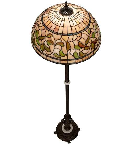 Meyda Lighting Tiffany Turning Leaf 71" Mahogany Bronze Floor Lamp With Multi-Colored Shade Glass