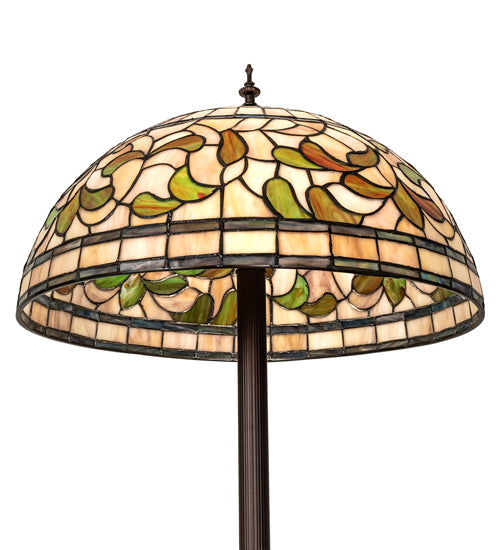 Meyda Lighting Tiffany Turning Leaf 71" Mahogany Bronze Floor Lamp With Multi-Colored Shade Glass