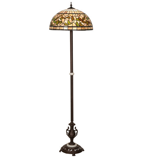 Meyda Lighting Tiffany Turning Leaf 71" Mahogany Bronze Floor Lamp With Multi-Colored Shade Glass