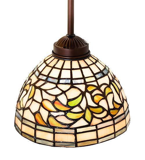 Meyda Lighting Tiffany Turning Leaf 8" Mahogany Bronze Mini Pendant Light With Multi-Colored Shade Glass