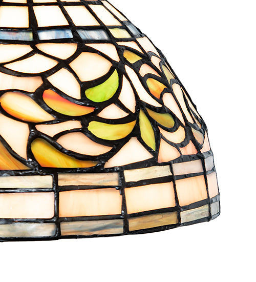 Meyda Lighting Tiffany Turning Leaf 8" Mahogany Bronze Mini Pendant Light With Multi-Colored Shade Glass