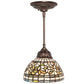 Meyda Lighting Tiffany Turning Leaf 8" Mahogany Bronze Mini Pendant Light With Multi-Colored Stained Shade Glass