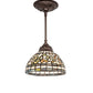Meyda Lighting Tiffany Turning Leaf 8" Mahogany Bronze Mini Pendant Light With Multi-Colored Stained Shade Glass