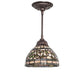 Meyda Lighting Tiffany Turning Leaf 8" Mahogany Bronze Mini Pendant Light With Stained Shade Glass