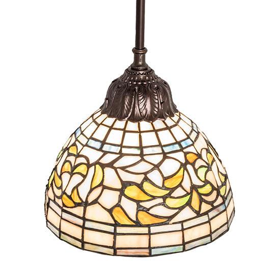 Meyda Lighting Tiffany Turning Leaf 8" Mahogany Bronze Mini Pendant Light With Stained Shade Glass