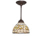 Meyda Lighting Tiffany Turning Leaf 8" Mahogany Bronze Mini Pendant Light With Stained Shade Glass