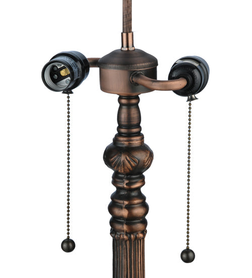 Meyda Lighting Tiffany Wisteria 25" 2-Light Mahogany Bronze Table Lamp With Blue and Green Shade Glass
