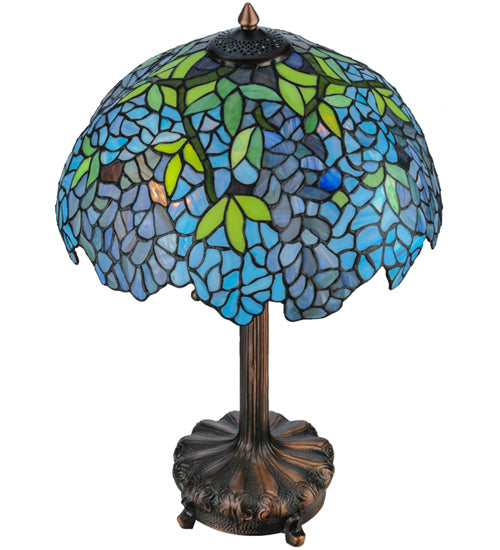 Meyda Lighting Tiffany Wisteria 25" 2-Light Mahogany Bronze Table Lamp With Blue and Green Shade Glass