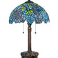Meyda Lighting Tiffany Wisteria 25" 2-Light Mahogany Bronze Table Lamp With Blue and Green Shade Glass