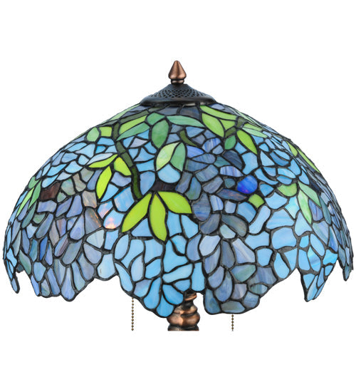 Meyda Lighting Tiffany Wisteria 25" 2-Light Mahogany Bronze Table Lamp With Blue and Green Shade Glass