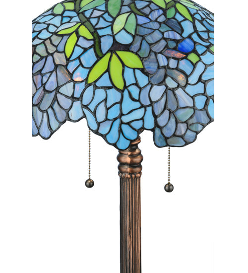 Meyda Lighting Tiffany Wisteria 25" 2-Light Mahogany Bronze Table Lamp With Blue and Green Shade Glass