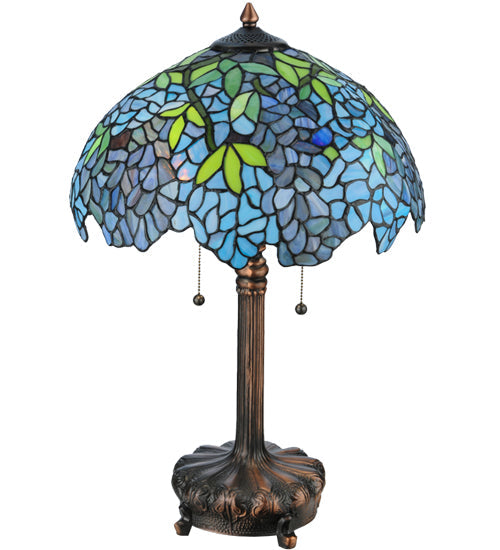 Meyda Lighting Tiffany Wisteria 25" 2-Light Mahogany Bronze Table Lamp With Blue and Green Shade Glass
