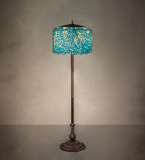 Meyda Lighting Tiffany Wisteria 252160 62" 3-Light Mahogany Bronze Floor Lamp With Green & Blue Stained Shade Glass