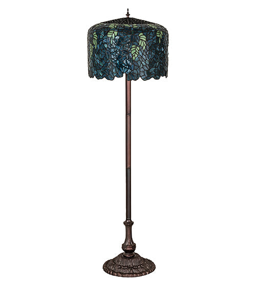 Meyda Lighting Tiffany Wisteria 252160 62" 3-Light Mahogany Bronze Floor Lamp With Green & Blue Stained Shade Glass