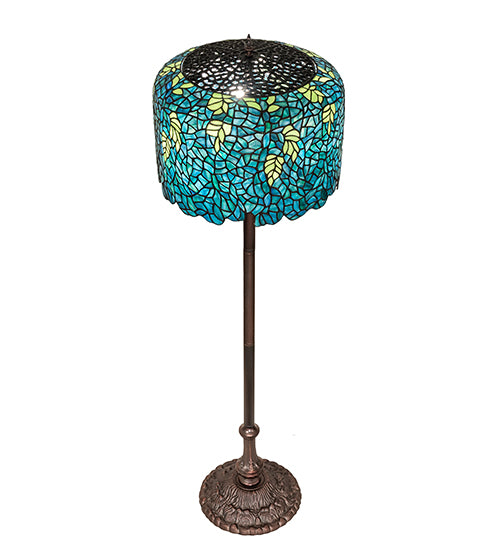 Meyda Lighting Tiffany Wisteria 252160 62" 3-Light Mahogany Bronze Floor Lamp With Green & Blue Stained Shade Glass