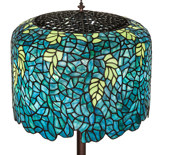 Meyda Lighting Tiffany Wisteria 252160 62" 3-Light Mahogany Bronze Floor Lamp With Green & Blue Stained Shade Glass