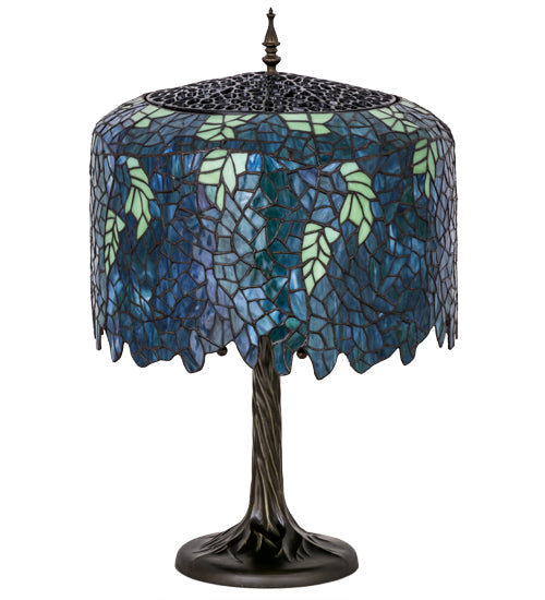 Meyda Lighting Tiffany Wisteria 29" 3-Light Mahogany Bronze Table Lamp With Green Shade Glass