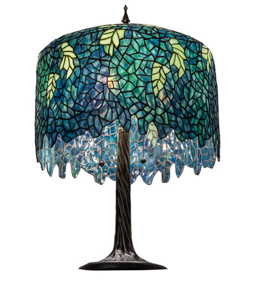 Meyda Lighting Tiffany Wisteria 29" 3-Light Mahogany Bronze Table Lamp With Green Shade Glass