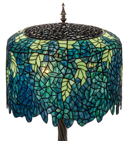 Meyda Lighting Tiffany Wisteria 29" 3-Light Mahogany Bronze Table Lamp With Green Shade Glass
