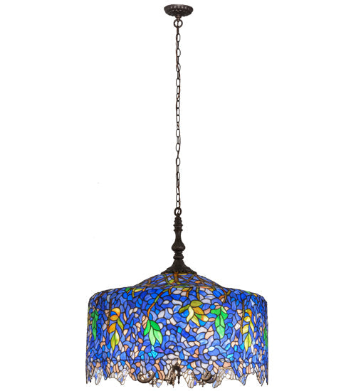 Meyda Lighting Tiffany Wisteria 30" 5-Light Mahogany Bronze Pendant Light With Multi-Colored Shade Glass