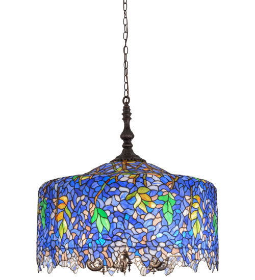 Meyda Lighting Tiffany Wisteria 30" 5-Light Mahogany Bronze Pendant Light With Multi-Colored Shade Glass
